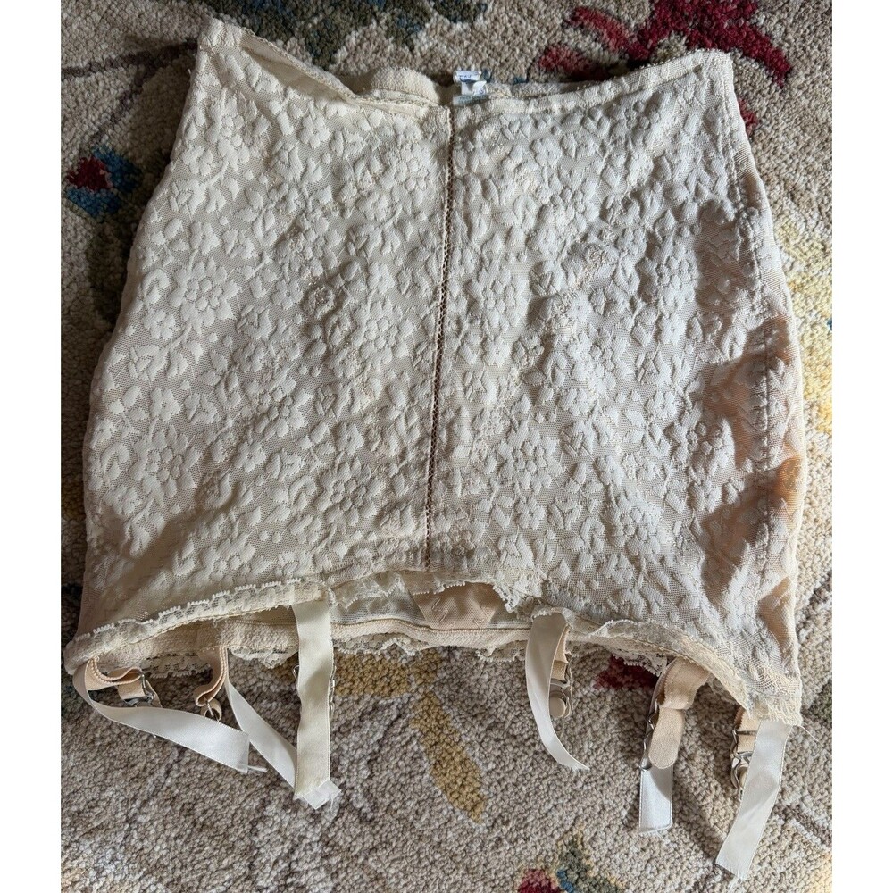 Vintage Bonwit Teller By Custom Made Floral Girdle Waist Shapewear Skirt Size M
